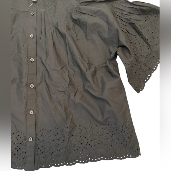 J Crew Jolie Top Size XL in Eyelet Cotton Poplin Black - Picture 7 of 11